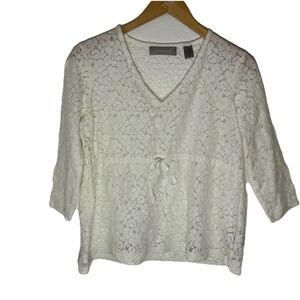 Vintage Y2K Sheer Lace Babydoll Top White S Bow Fairy Cottagecore Coquette Layer